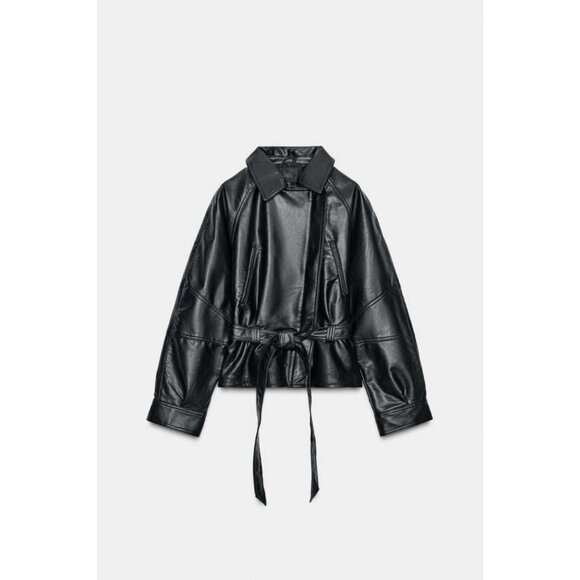 ZARA FAUX LEATHER PEPLUM JACKET - Picture 7 of 9